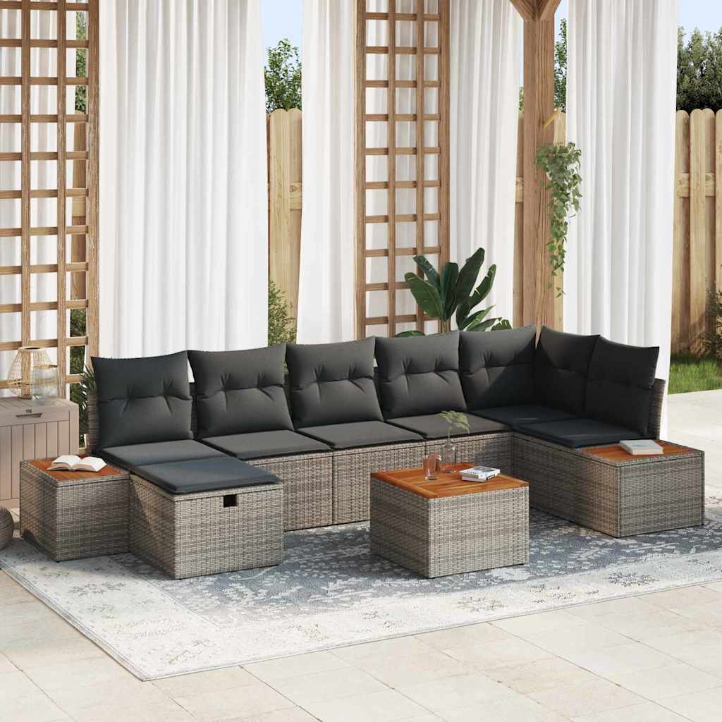 Garten-Sofa-Set mit Kissen 8 pcs Grau Poly Rattan