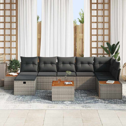 Garten-Sofa-Set mit Kissen 8 pcs Grau Poly Rattan