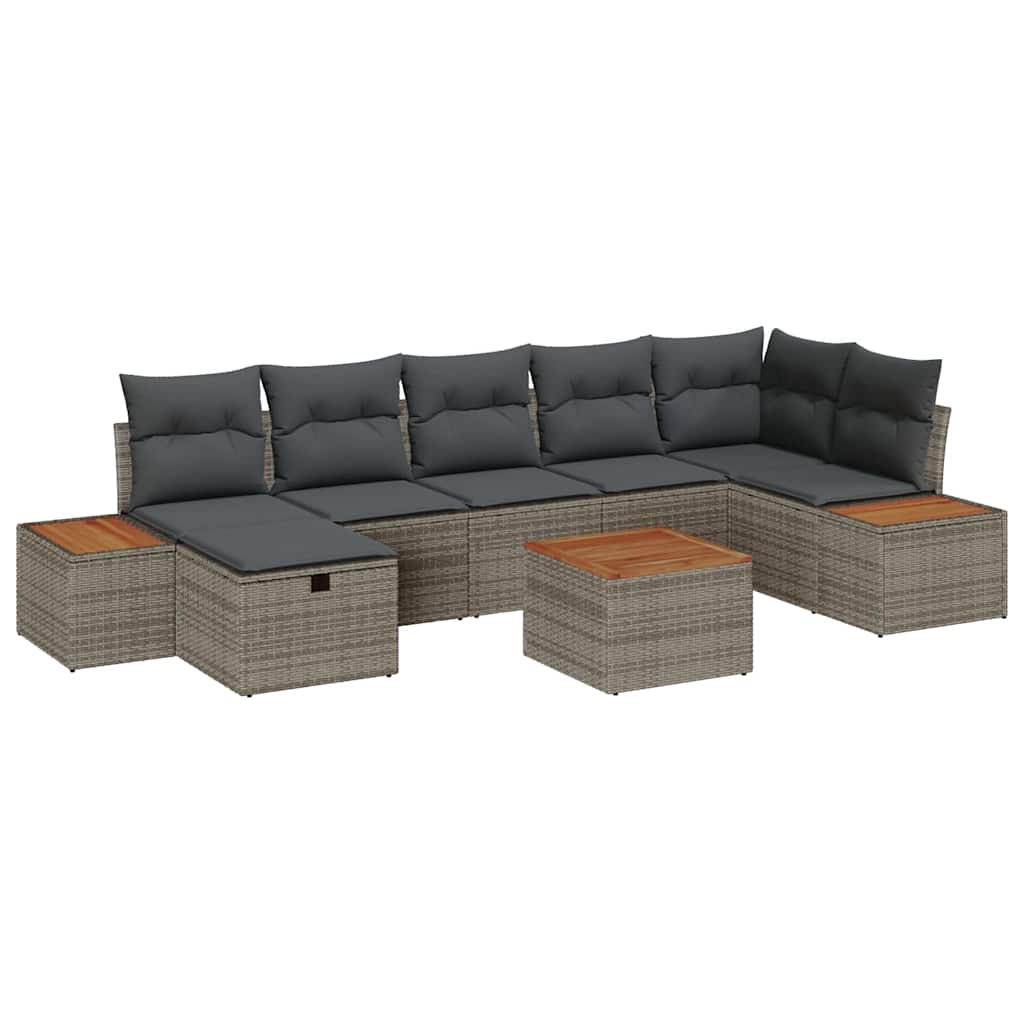 Garten-Sofa-Set mit Kissen 8 pcs Grau Poly Rattan
