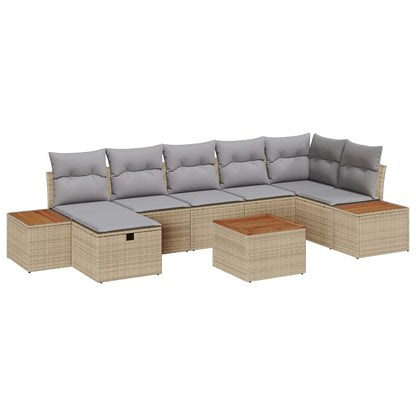 Garten-Sofa-Set mit Kissen 8 pcs Beige Poly Rattan