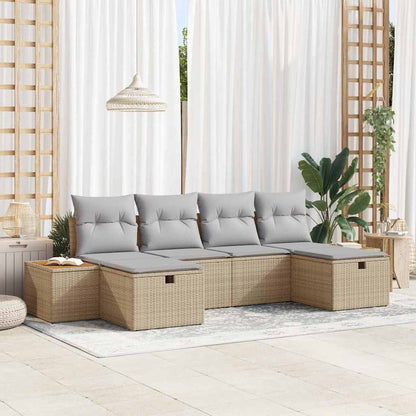 Gartensofa-set mit Kissen mit Speicher 6 pcs Beige Poly-Rattan