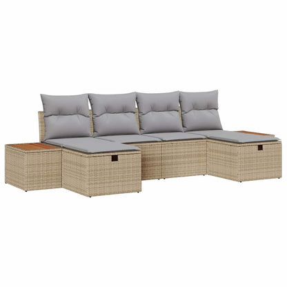 Gartensofa-set mit Kissen mit Speicher 6 pcs Beige Poly-Rattan