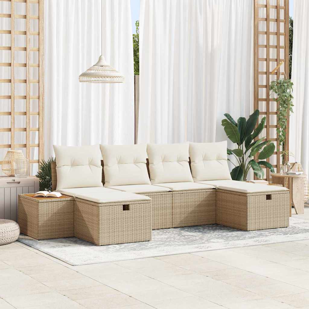 Garten-Sofa-Set mit Kissen 6 pcs Beige Poly Rattan