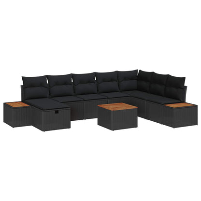 Garten-Sofa-Set mit Kissen 9 pcs Schwarz Poly Rattan
