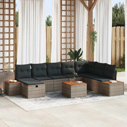 Garten-Sofa-Set mit Kissen 9 pcs Grau Poly Rattan