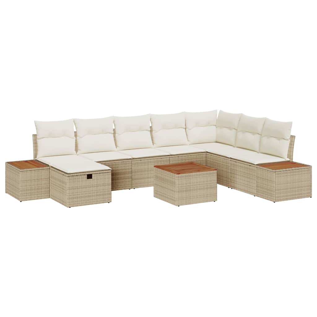 Gartensofa-set mit Kissen mit Speicher 9 pcs Beige Poly-Rattan