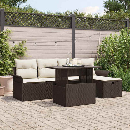 Garten-Sofa-Set mit Kissen mit Speicher 6 pcs Braun Poly Rattan
