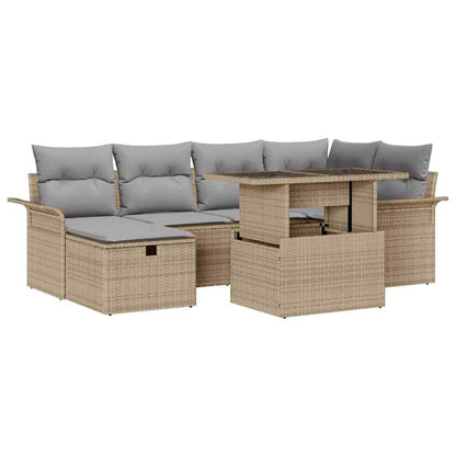 Garten-Sofa-Set mit Kissen mit Speicher 7 pcs Beige Poly Rattan