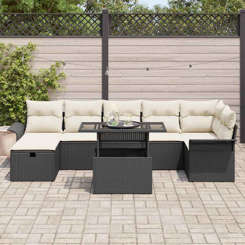 Garten-Sofa-Set mit Kissen 8 pcs Schwarz Poly Rattan