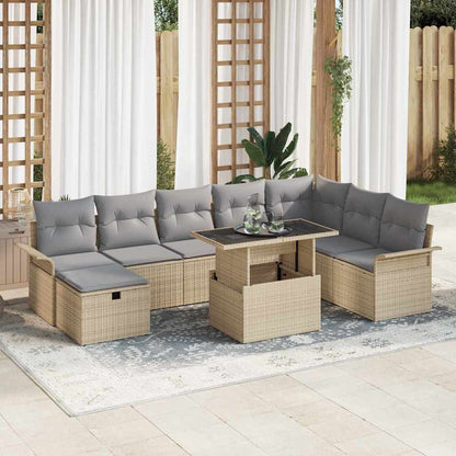 Garten-Sofa-Set mit Kissen mit Speicher 9 pcs Beige Poly Rattan