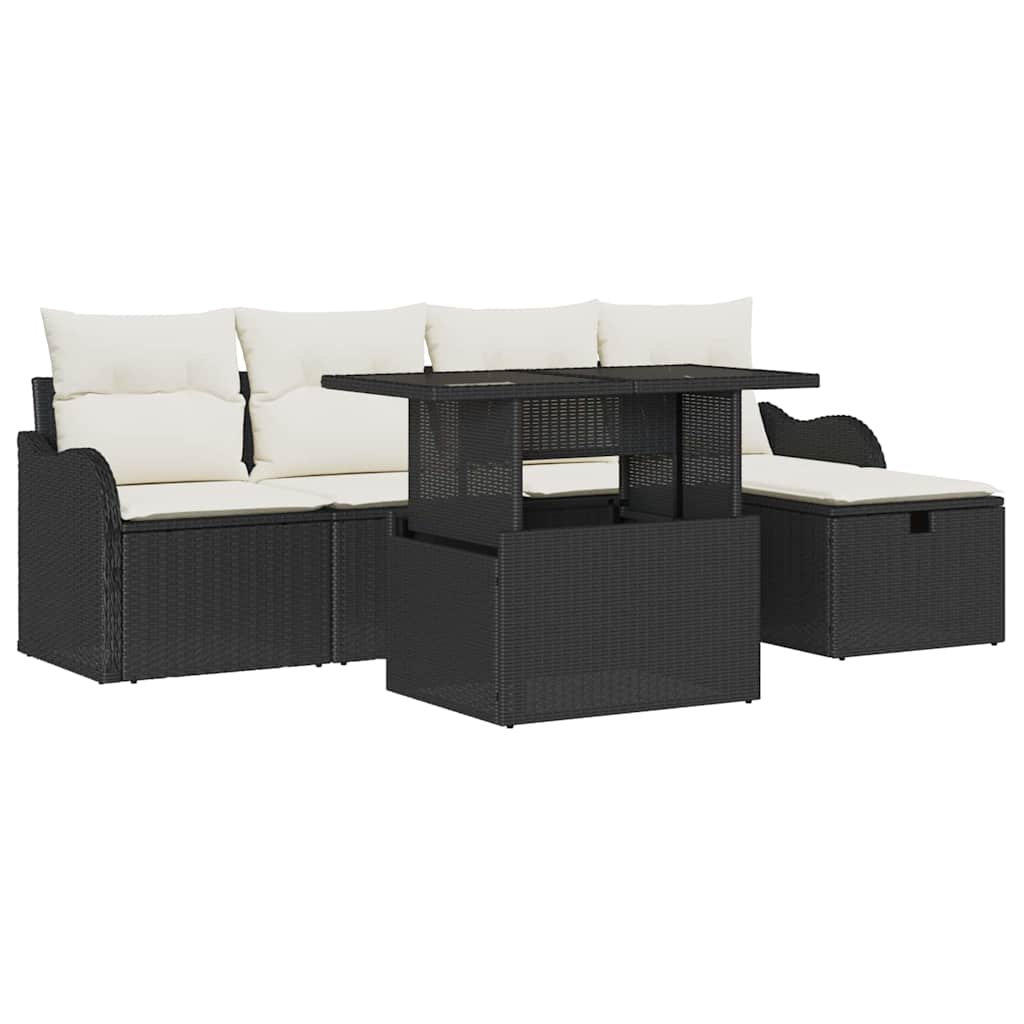 vidaXL Garten-Sofa-Set mit Kissen 6 pcs Schwarz Poly Rattan