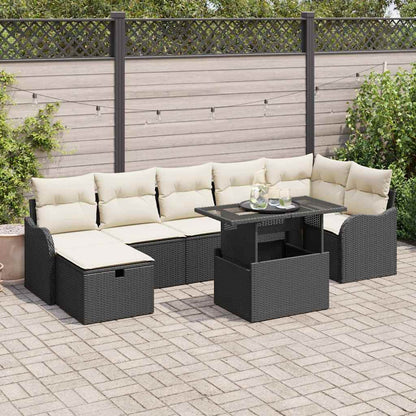vidaXL Salon de jardin 8 pcs avec coussins Noir Résine tressée