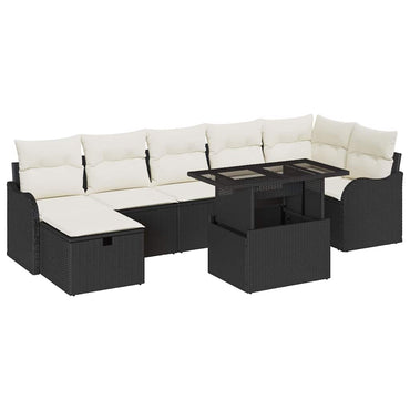 vidaXL Salon de jardin 8 pcs avec coussins Noir Résine tressée