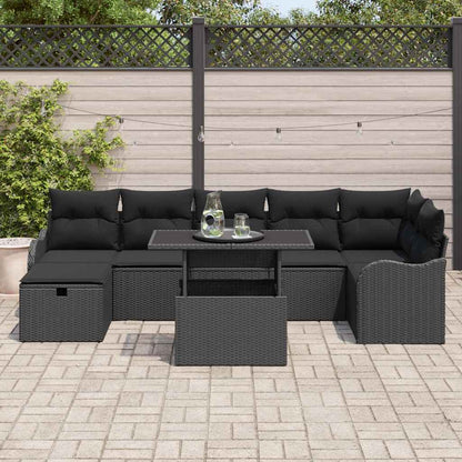 Garten-Sofa-Set mit Kissen 8 pcs Schwarz Poly Rattan