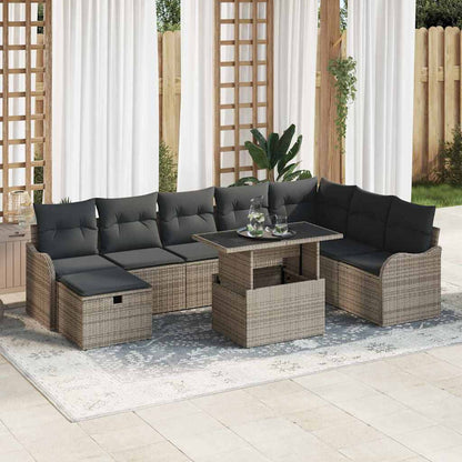 Garten-Sofa-Set mit Kissen mit Speicher 9 pcs Grau Poly Rattan