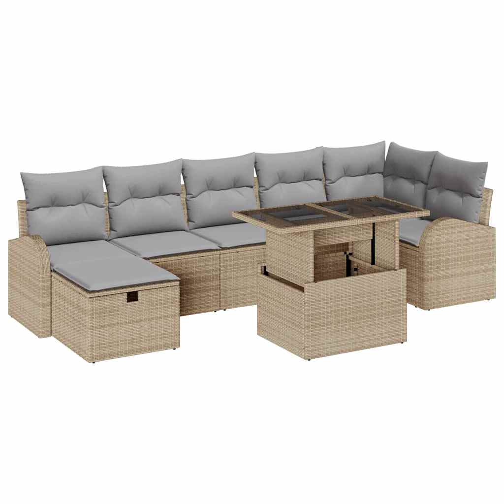 Garten-Sofa-Set mit Kissen mit Speicher 8 pcs Beige Poly Rattan