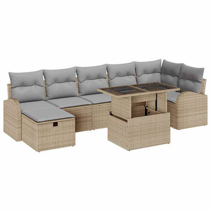 Garten-Sofa-Set mit Kissen mit Speicher 8 pcs Beige Poly Rattan