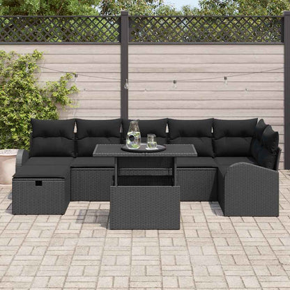 Garten-Sofa-Set mit Kissen 8 pcs Schwarz Poly Rattan