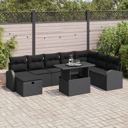 Garten-Sofa-Set mit Kissen 9 pcs Schwarz Poly Rattan
