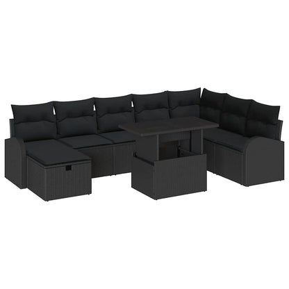 Garten-Sofa-Set mit Kissen 9 pcs Schwarz Poly Rattan