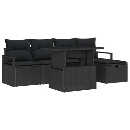 Garten-Sofa-Set mit Kissen 6 pcs Schwarz Poly Rattan