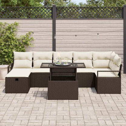 Garten-Sofa-Set mit Kissen mit Speicher 8 pcs Braun Poly Rattan