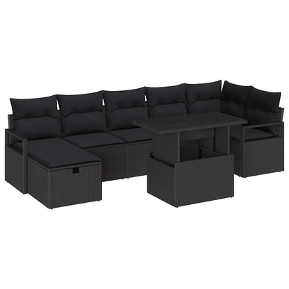 Garten-Sofa-Set mit Kissen 8 pcs Schwarz Poly Rattan