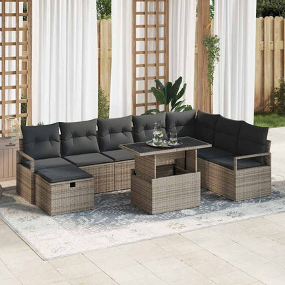 Garten-Sofa-Set mit Kissen mit Speicher 9 pcs Grau Poly Rattan