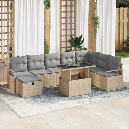 Garten-Sofa-Set mit Kissen mit Speicher 9 pcs Beige Poly Rattan