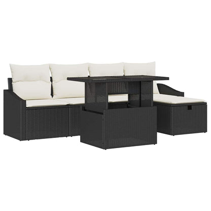 Gartensofa-set mit Kissen 6 pcs Schwarz Poly-Rattan