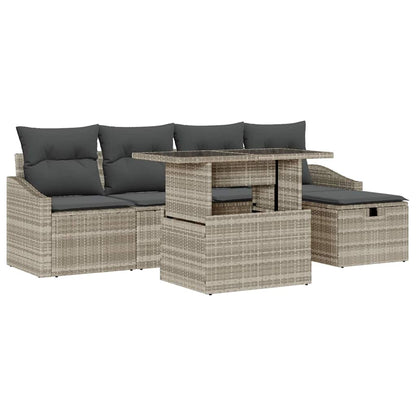 Garten-Sofa-Set 6 pcs Hellgrau Poly-Rattan