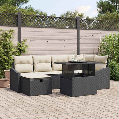 Gartensofa-set mit Kissen 7 pcs Schwarz Poly-Rattan