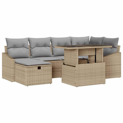 Gartensofa-set mit Kissen 7 pcs Beige Poly-Rattan