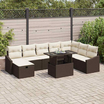 Garten-Sofa-Set 9 pcs Braun Poly-Rattan