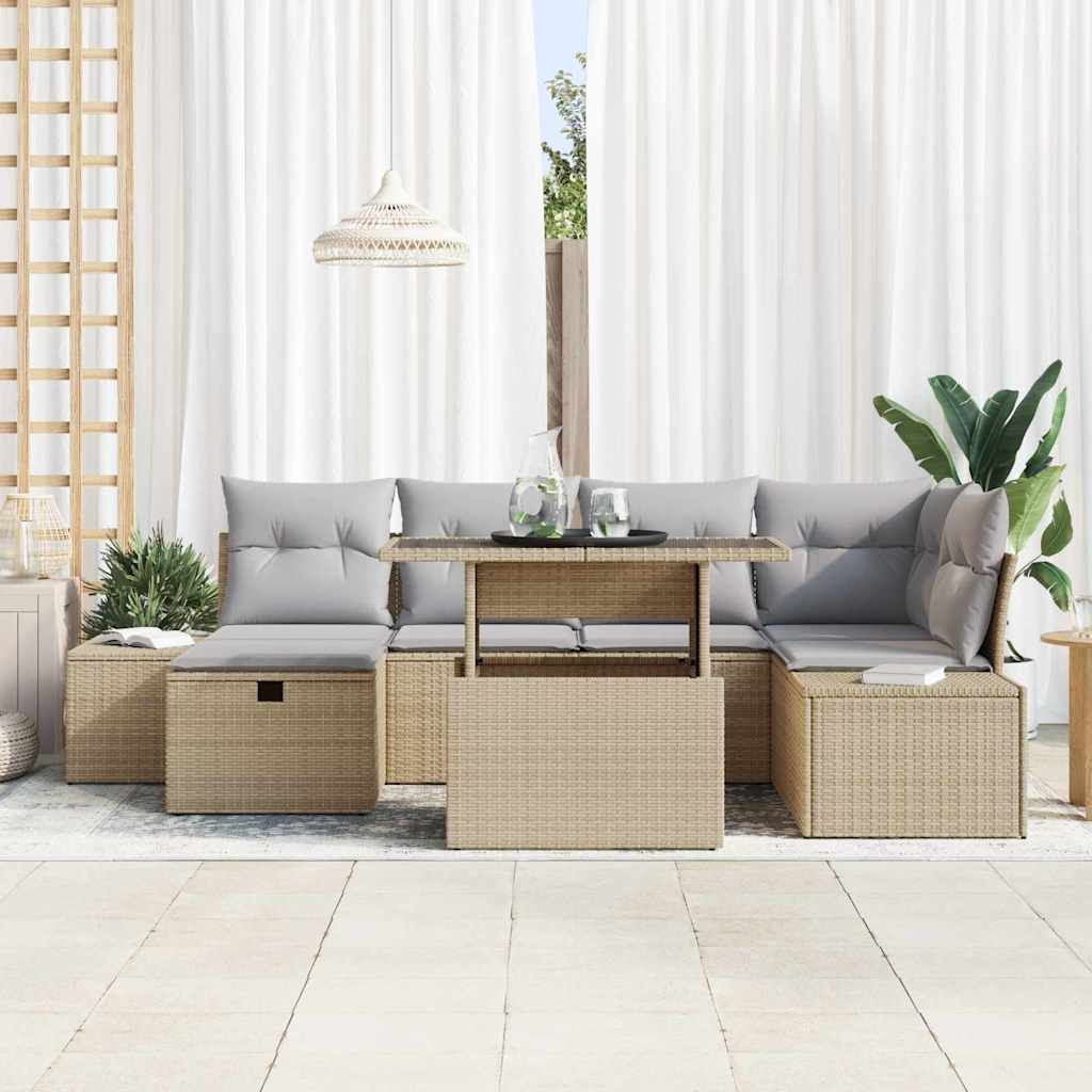 vidaXL Ensemble de canapés de jardin 7 pcs Beige résine tressée