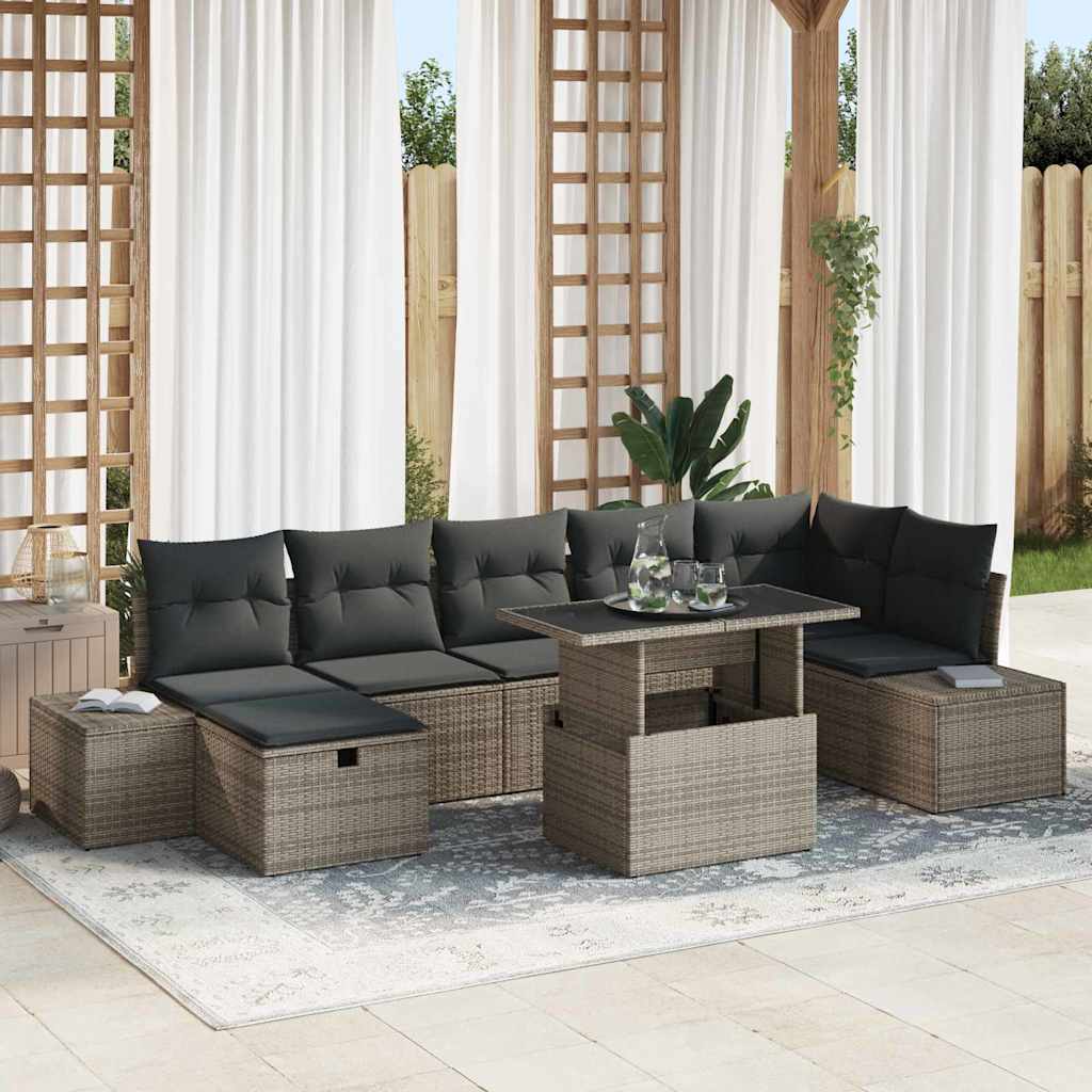 Garten-Sofa-Set 8 pcs Grau Poly-Rattan