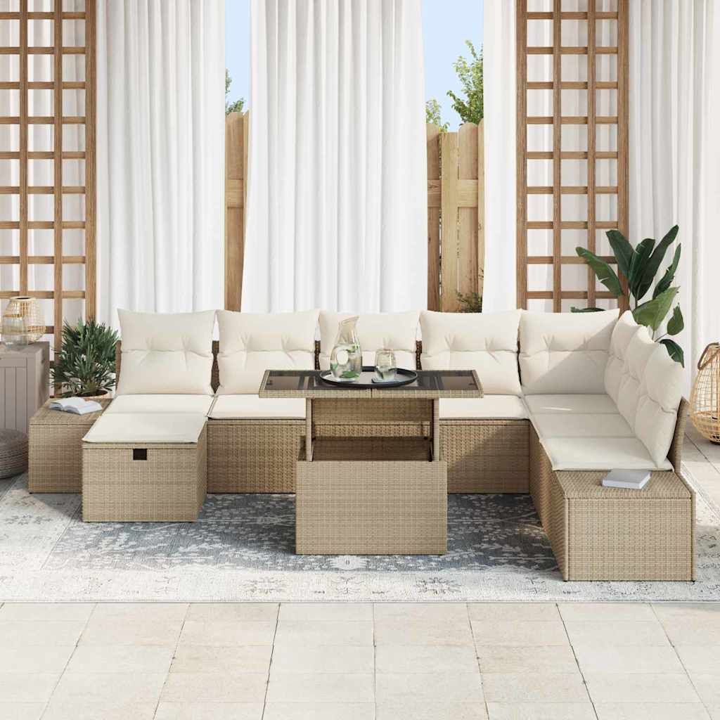 Garten-Sofa-Set 9 pcs Beige Poly-Rattan