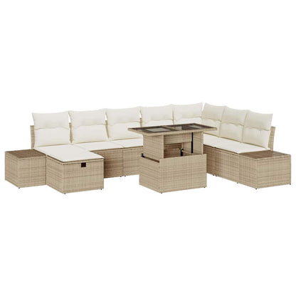 Garten-Sofa-Set 9 pcs Beige Poly-Rattan