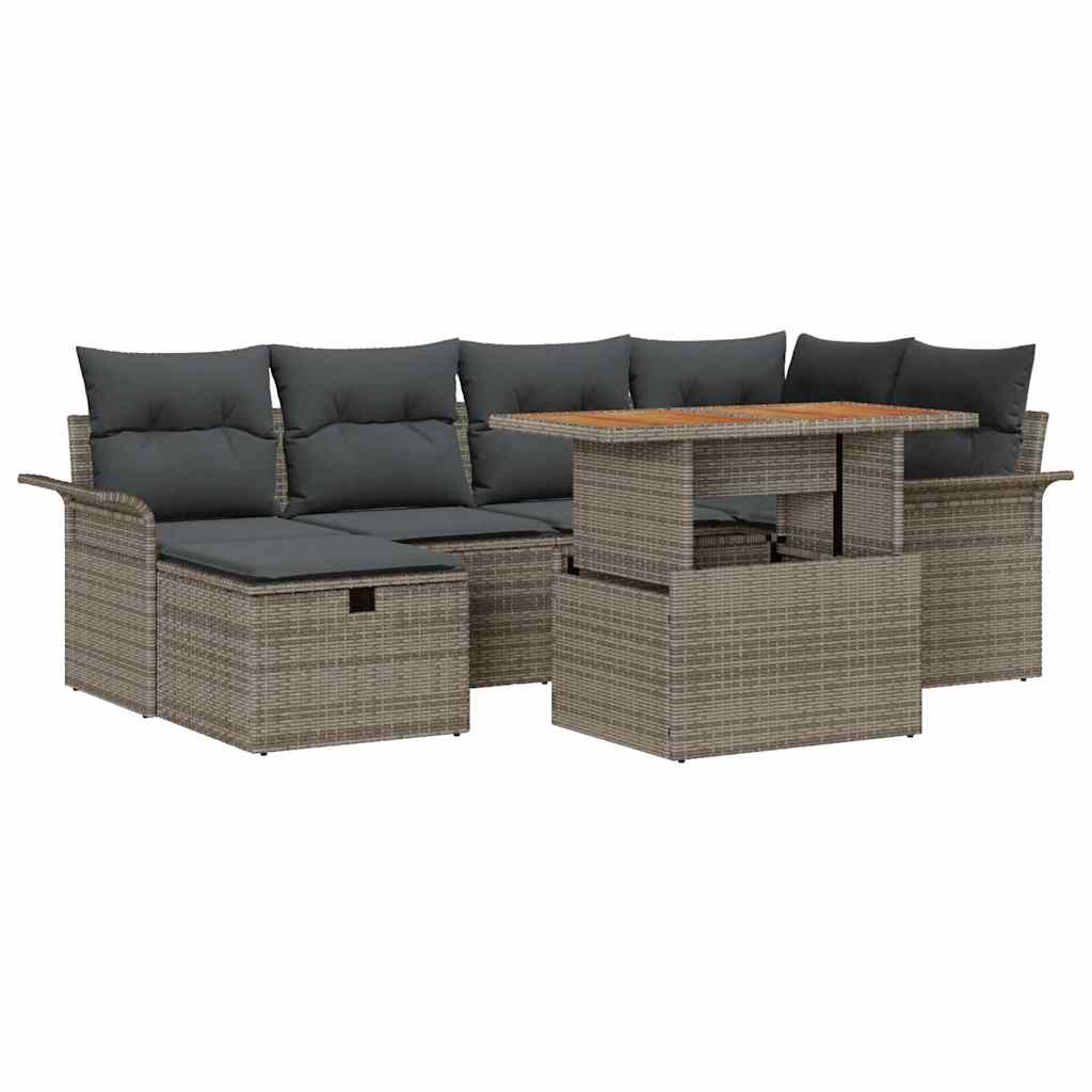 vidaXL Garten-Sofa-Set 7 pcs Grau Poly-Rattan