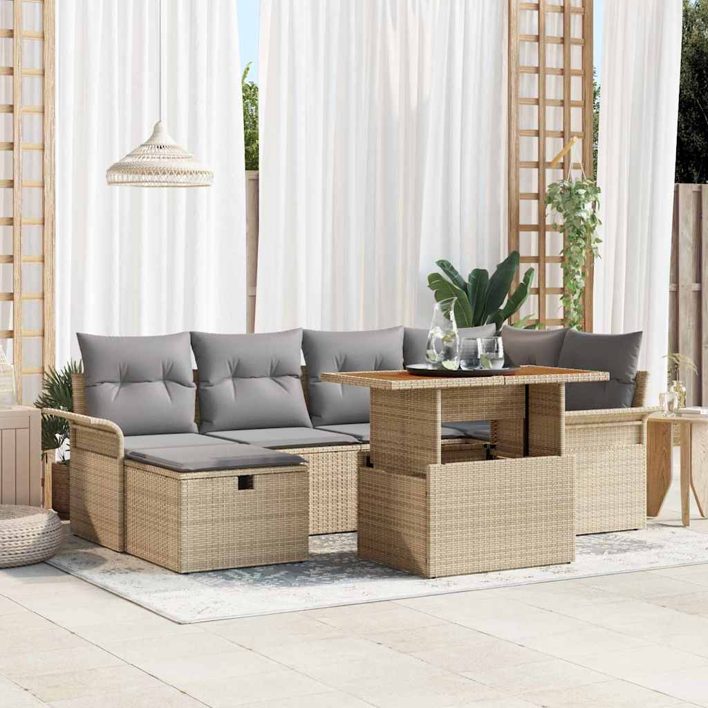 vidaXL Garten-Sofa-Set 7 pcs Beige Poly-Rattan