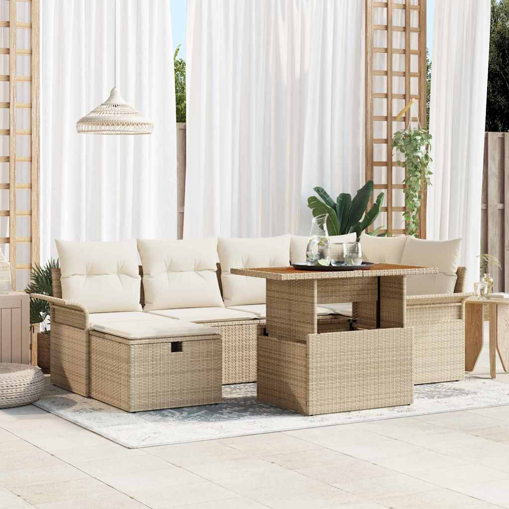 vidaXL Garten-Sofa-Set 7 pcs Beige Poly-Rattan