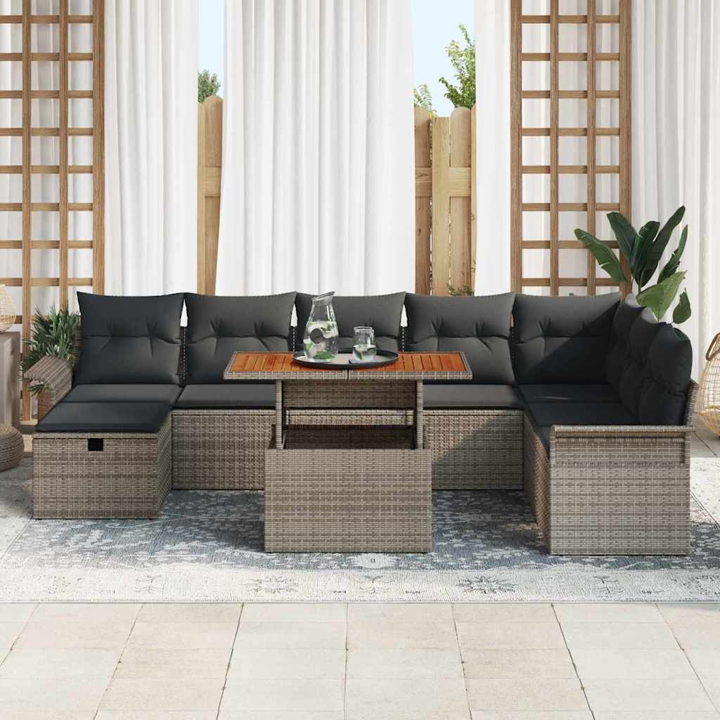 Garten-Sofa-Set 9 pcs Grau Poly-Rattan