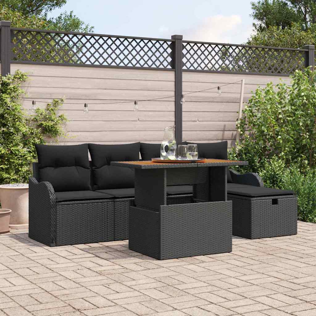 Garten-Sofa-Set 6 pcs Schwarz Poly-Rattan