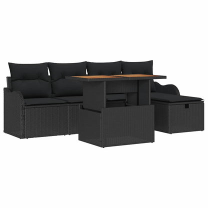 Garten-Sofa-Set 6 pcs Schwarz Poly-Rattan
