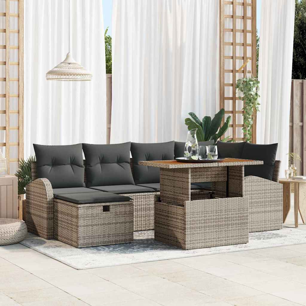 Garten-Sofa-Set 7 pcs Grau Poly-Rattan