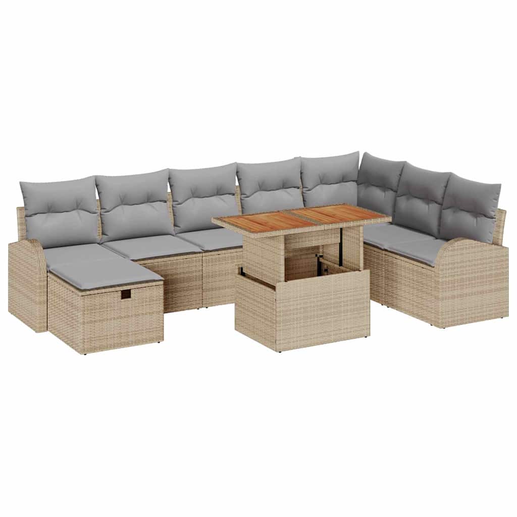 Garten-Sofa-Set 9 pcs Beige Poly-Rattan