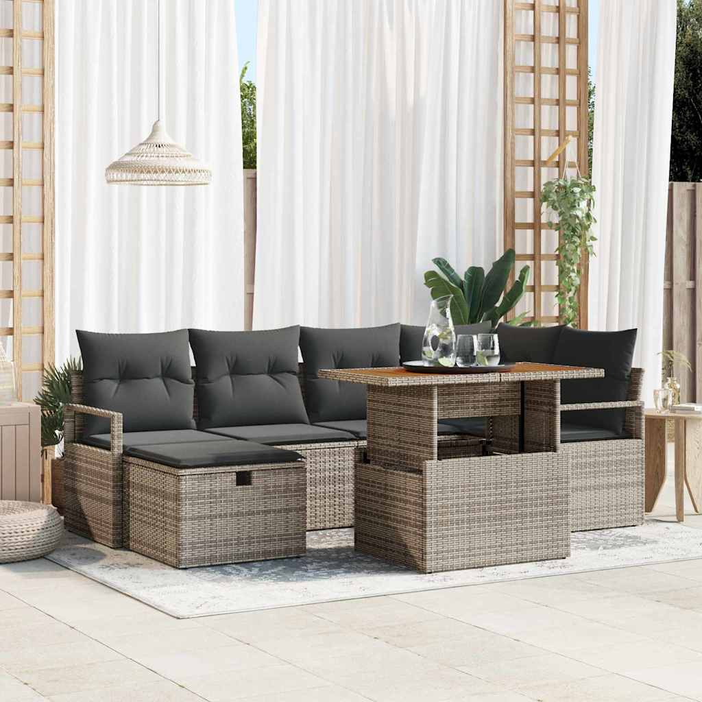 Garten-Sofa-Set 7 pcs Grau Poly-Rattan