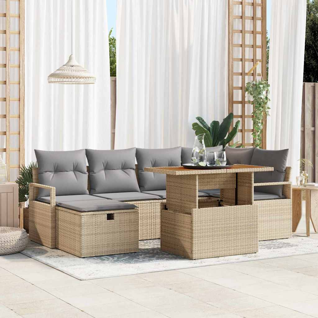 Garten-Sofa-Set 7 pcs Beige Poly-Rattan
