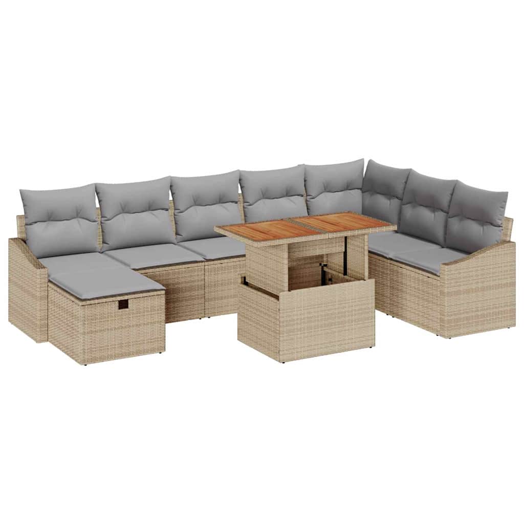 Garten-Sofa-Set 9 pcs Beige Poly-Rattan