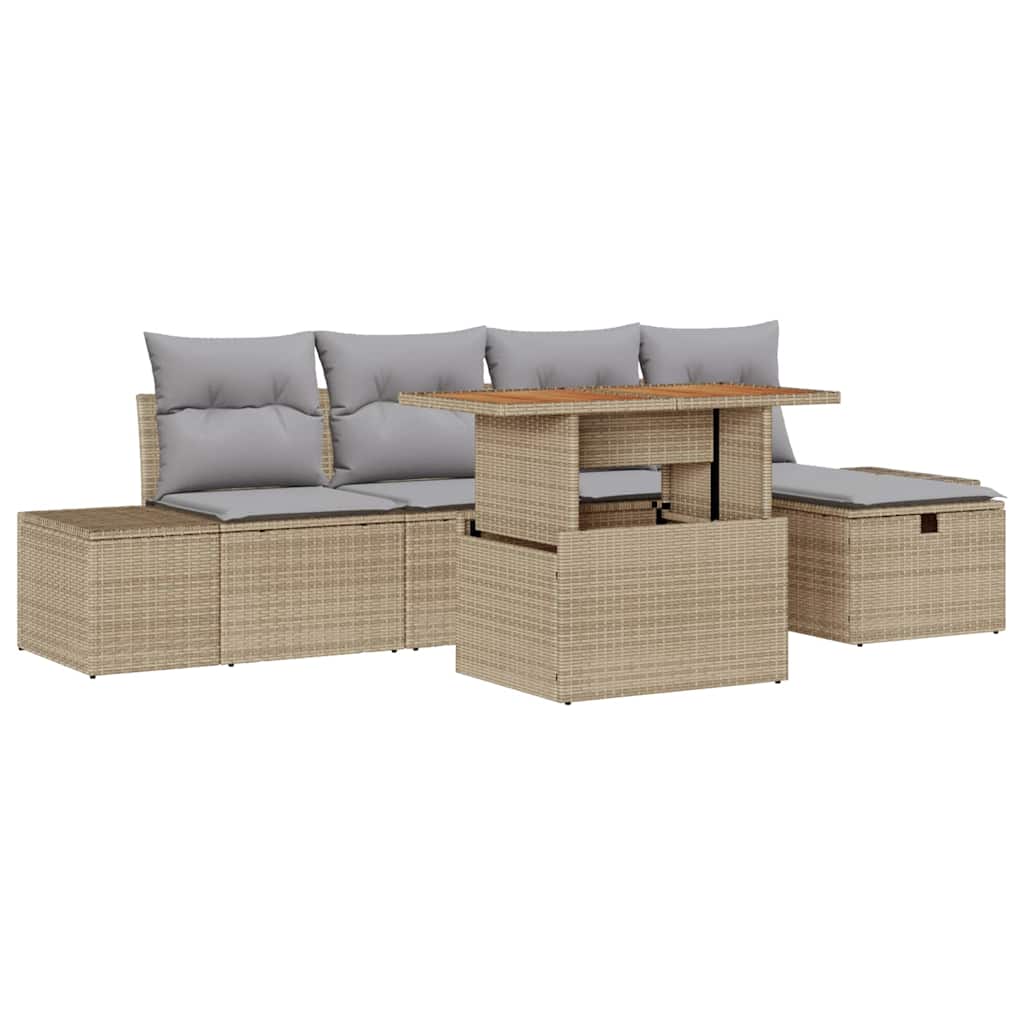 Garten-Sofa-Set 6 pcs Beige Poly-Rattan